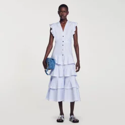 Femme SANDRO Robe Longue à Volants