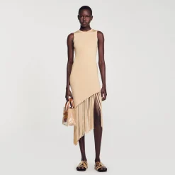 Femme SANDRO Robe Longue Asymétrique à Franges