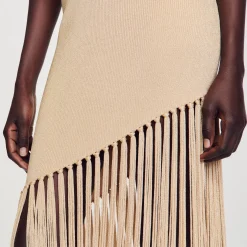 Femme SANDRO Robe Longue Asymétrique à Franges