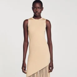 Femme SANDRO Robe Longue Asymétrique à Franges