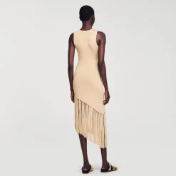 Femme SANDRO Robe Longue Asymétrique à Franges