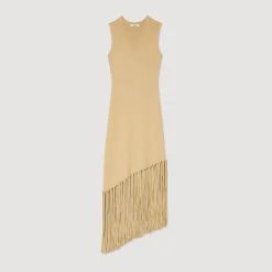 Femme SANDRO Robe Longue Asymétrique à Franges