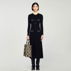 Femme SANDRO Robe Longue En Maille Côtelée