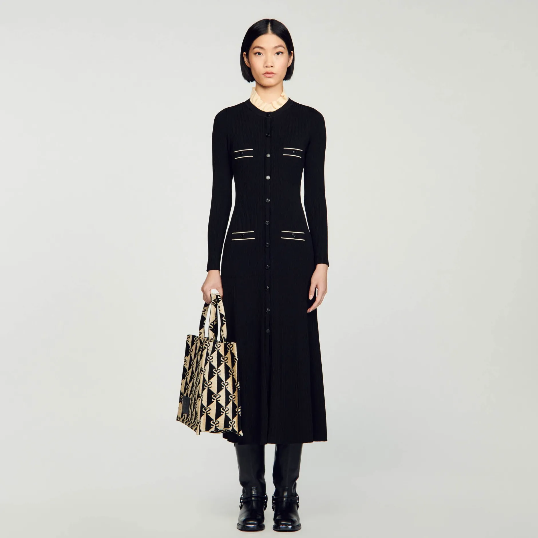 Femme SANDRO Robe Longue En Maille Côtelée