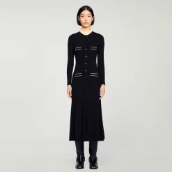 Femme SANDRO Robe Longue En Maille Côtelée