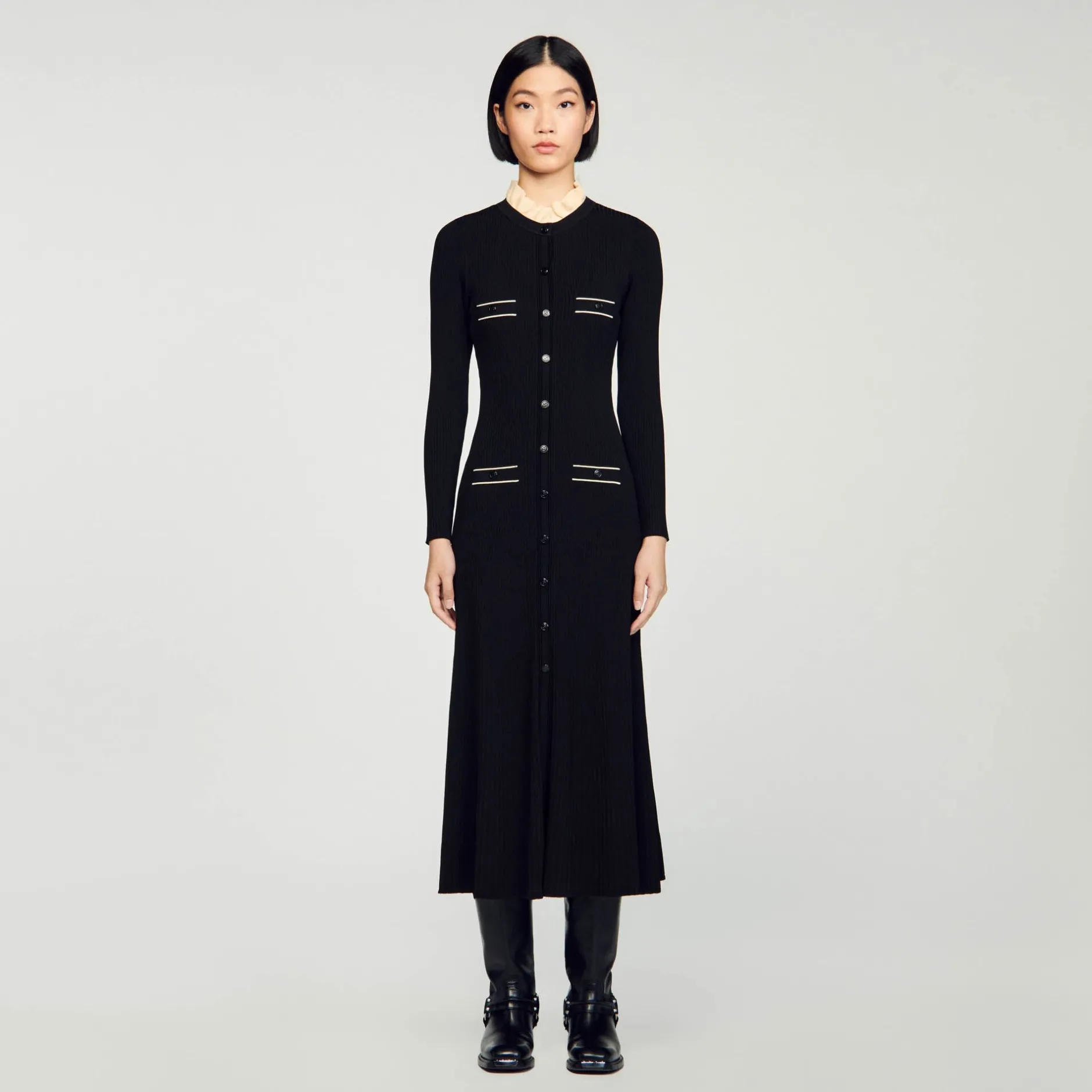 Femme SANDRO Robe Longue En Maille Côtelée