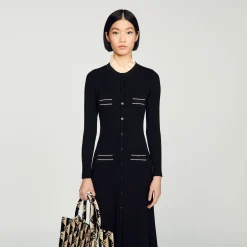 Femme SANDRO Robe Longue En Maille Côtelée