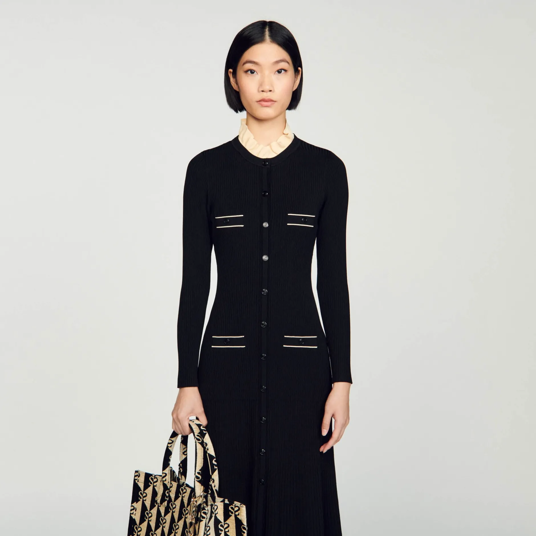 Femme SANDRO Robe Longue En Maille Côtelée