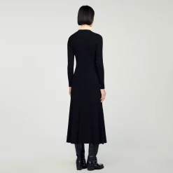 Femme SANDRO Robe Longue En Maille Côtelée