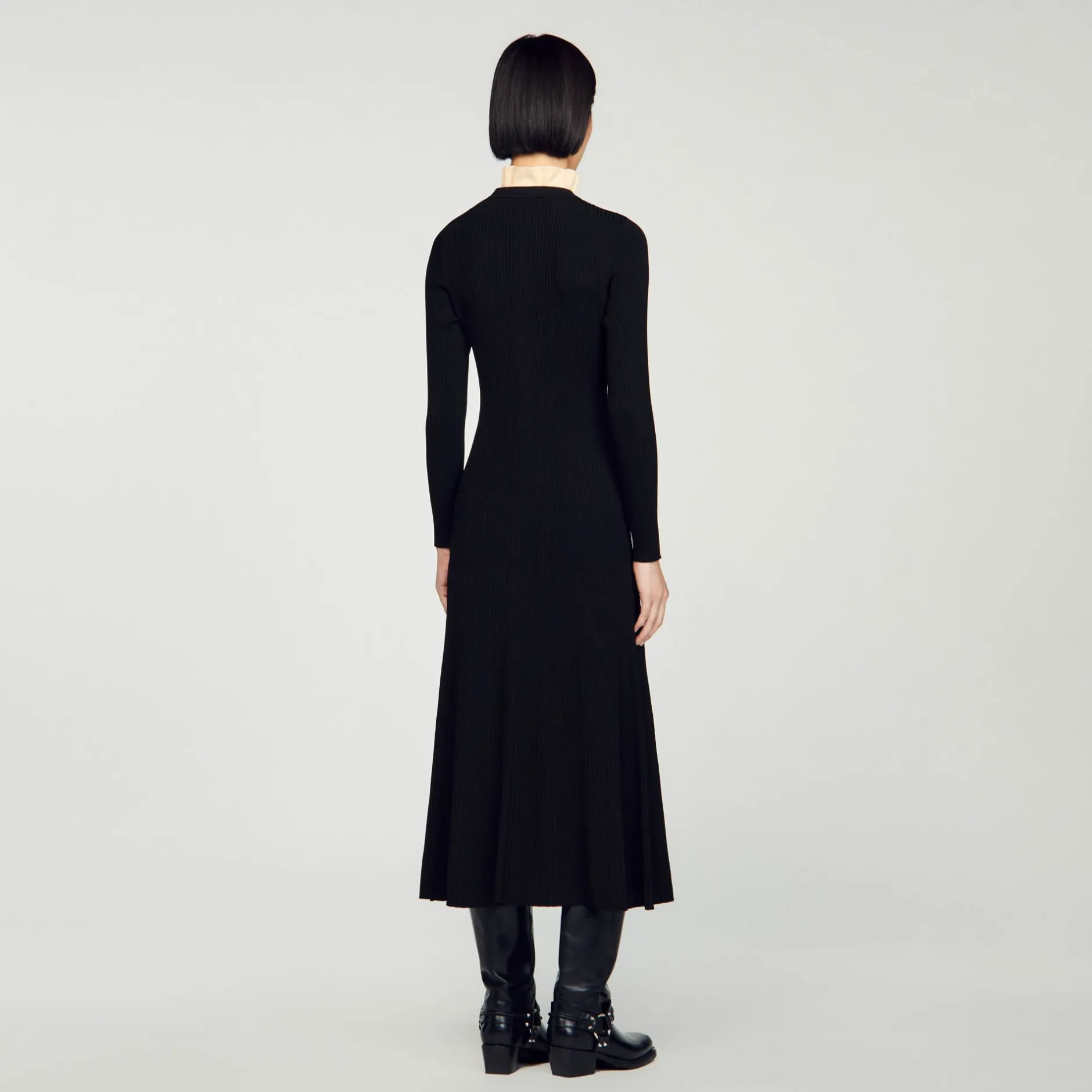 Femme SANDRO Robe Longue En Maille Côtelée