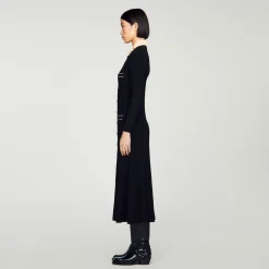 Femme SANDRO Robe Longue En Maille Côtelée