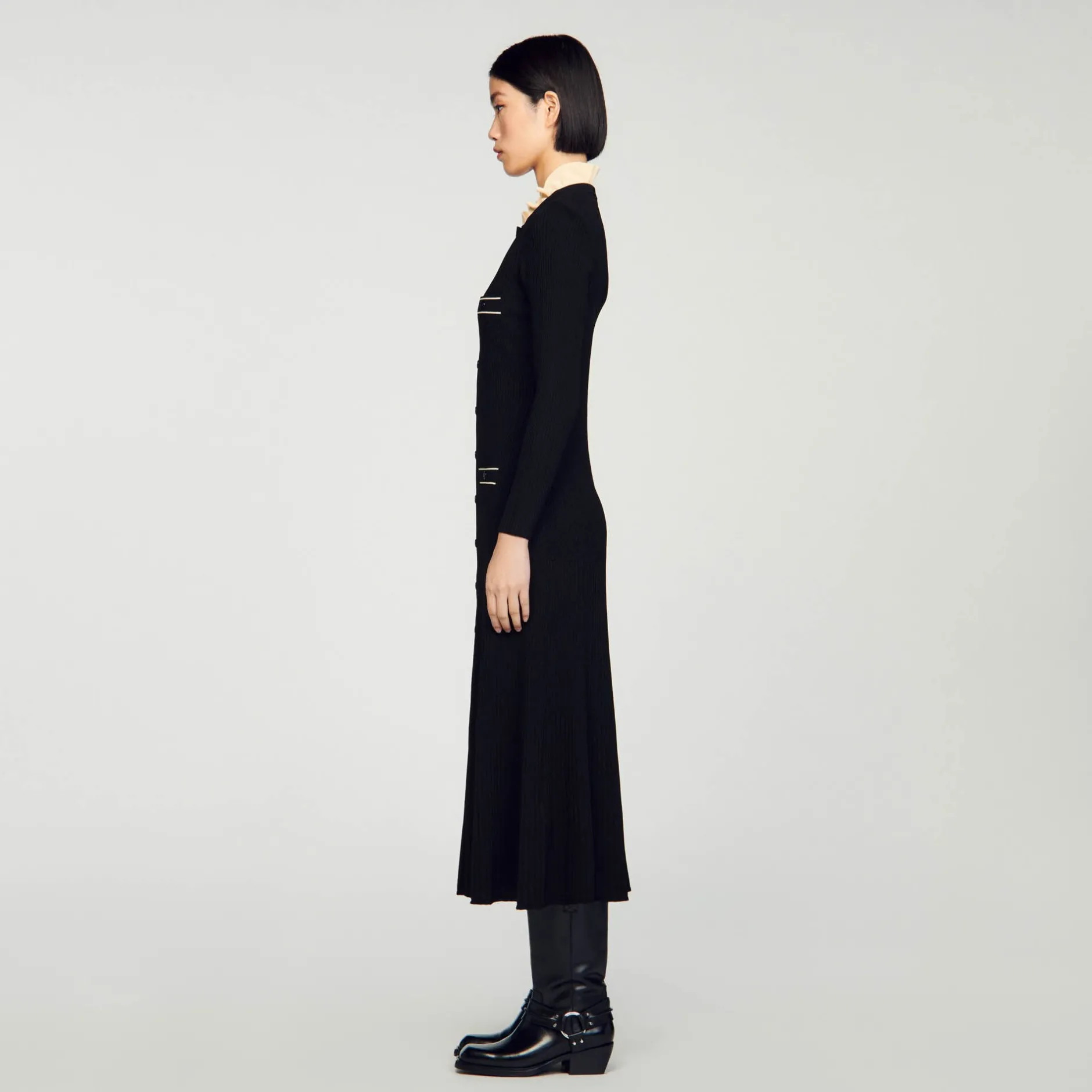Femme SANDRO Robe Longue En Maille Côtelée