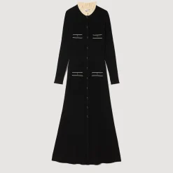 Femme SANDRO Robe Longue En Maille Côtelée
