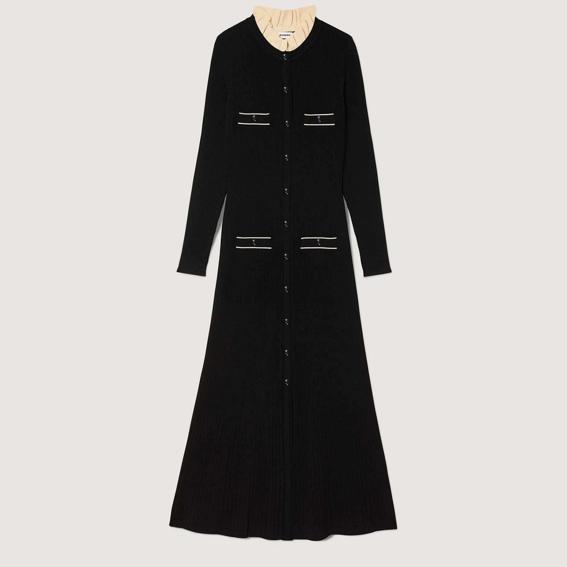 Femme SANDRO Robe Longue En Maille Côtelée