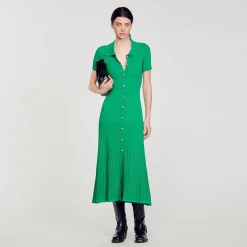 Femme SANDRO Robe Longue En Maille Côtelée