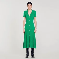 Femme SANDRO Robe Longue En Maille Côtelée