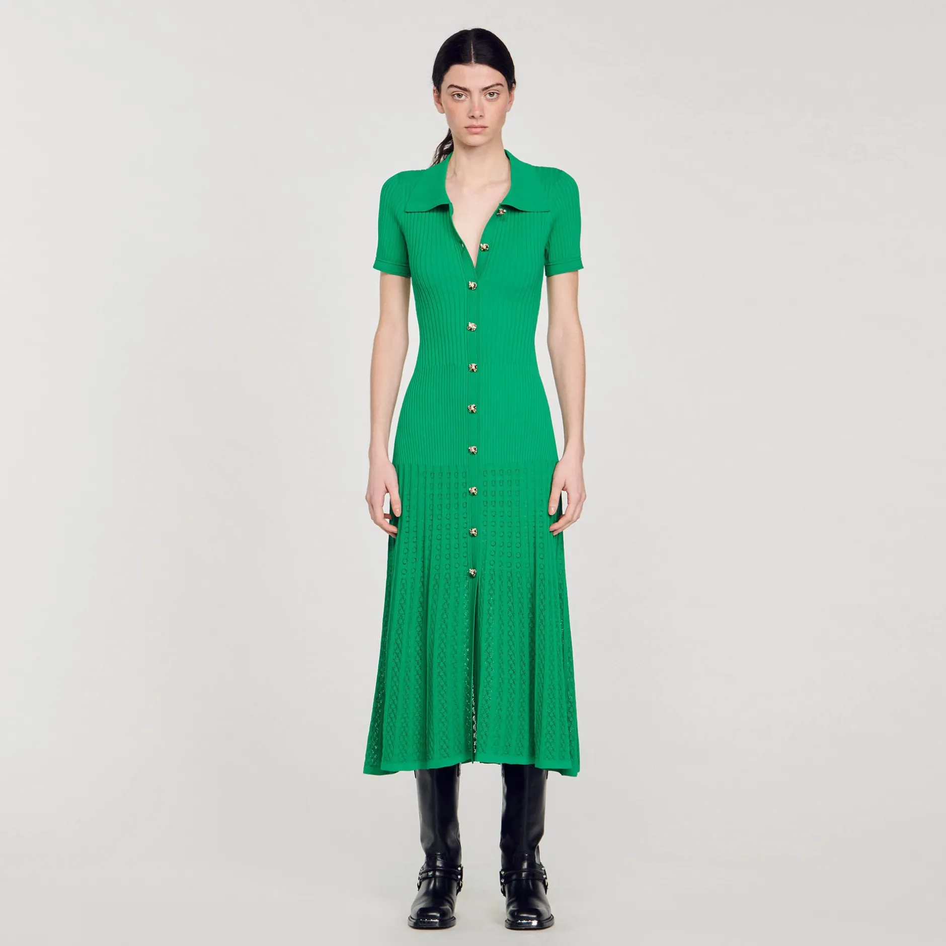 Femme SANDRO Robe Longue En Maille Côtelée