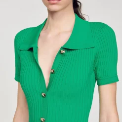 Femme SANDRO Robe Longue En Maille Côtelée