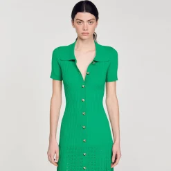 Femme SANDRO Robe Longue En Maille Côtelée