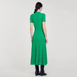Femme SANDRO Robe Longue En Maille Côtelée