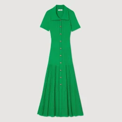 Femme SANDRO Robe Longue En Maille Côtelée