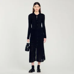 Femme SANDRO Robe Longue En Maille Effet Velours