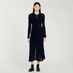 Femme SANDRO Robe Longue En Maille Effet Velours