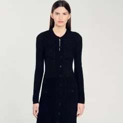 Femme SANDRO Robe Longue En Maille Effet Velours