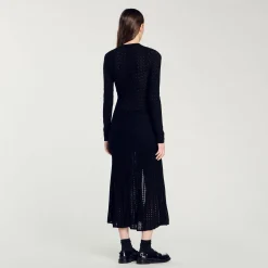 Femme SANDRO Robe Longue En Maille Effet Velours
