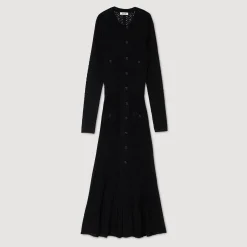 Femme SANDRO Robe Longue En Maille Effet Velours