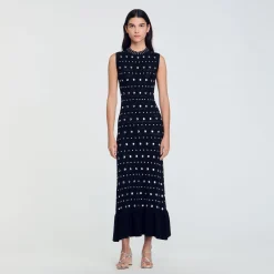 Femme SANDRO Robe Longue En Maille Ornée De Studs