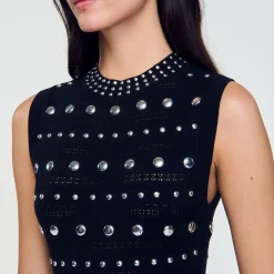 Femme SANDRO Robe Longue En Maille Ornée De Studs