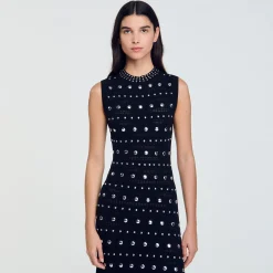 Femme SANDRO Robe Longue En Maille Ornée De Studs