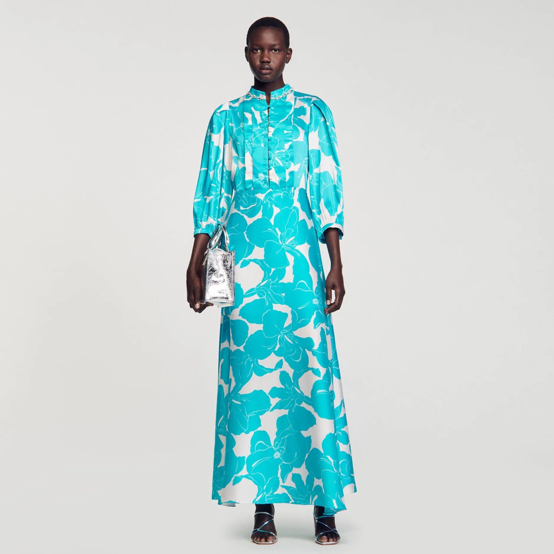 Femme SANDRO Robe Longue Fluide à Imprimé Fleuri