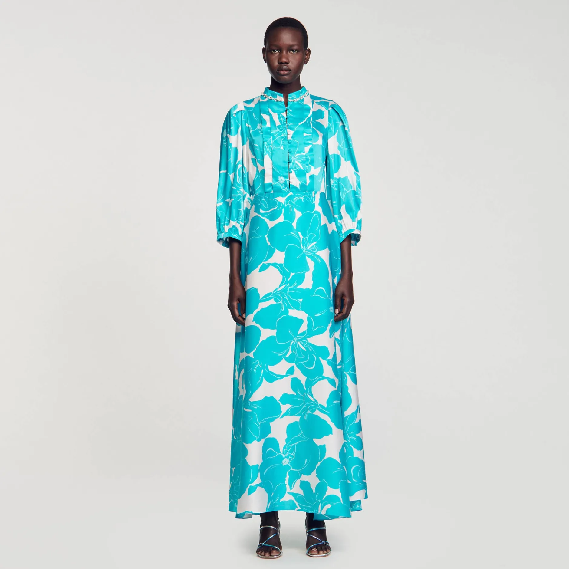 Femme SANDRO Robe Longue Fluide à Imprimé Fleuri