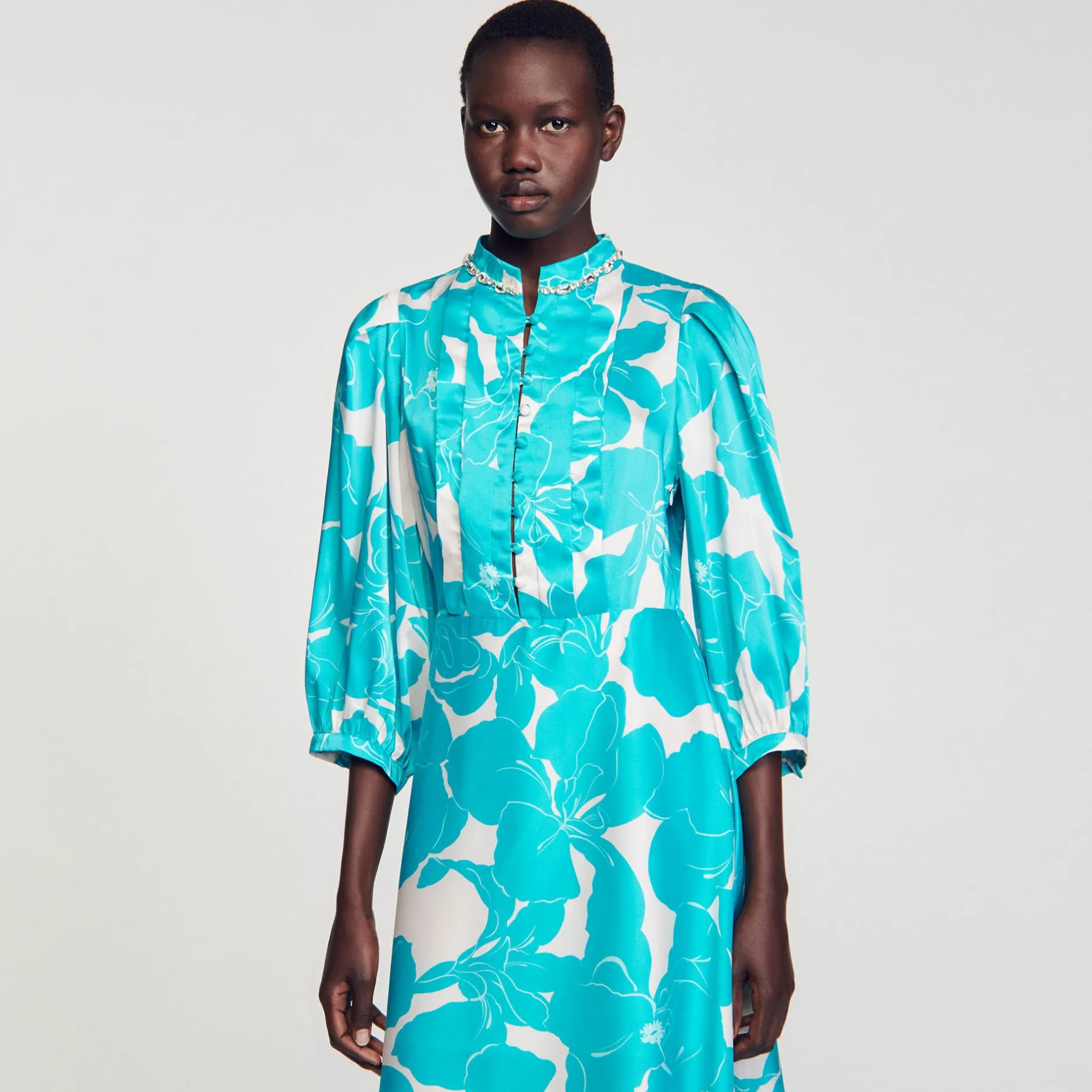 Femme SANDRO Robe Longue Fluide à Imprimé Fleuri