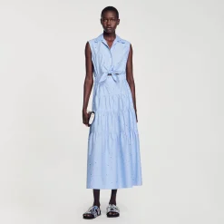 Femme SANDRO Robe Longue Nouée Ornée De Strass