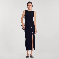 Femme SANDRO Robe Longue Ornée De Bijoux Strassés