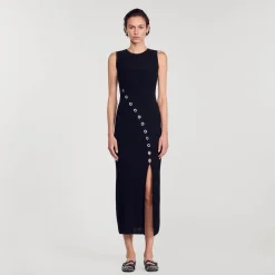 Femme SANDRO Robe Longue Ornée De Bijoux Strassés