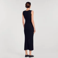 Femme SANDRO Robe Longue Ornée De Bijoux Strassés
