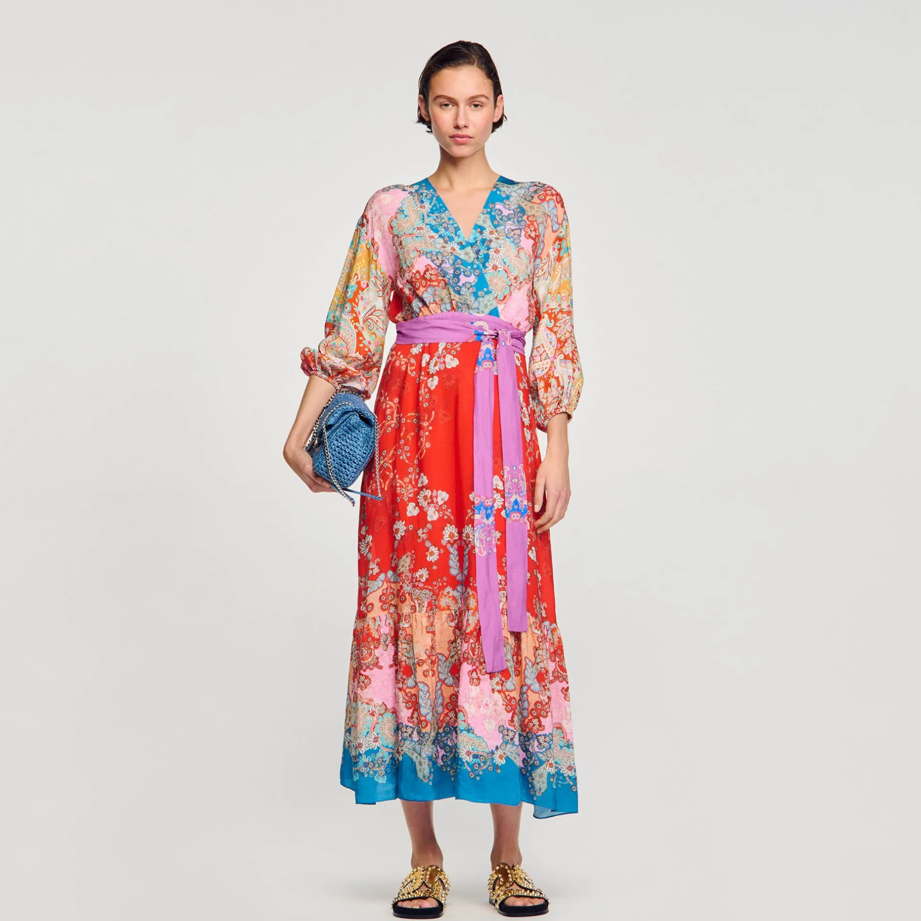 Femme SANDRO Robe Longue Portefeuille