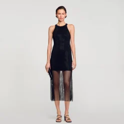 Femme SANDRO Robe Longue Résille Brillante