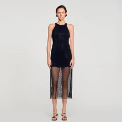 Femme SANDRO Robe Longue Résille Brillante