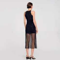 Femme SANDRO Robe Longue Résille Brillante