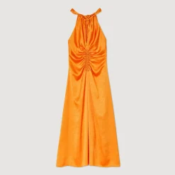 Femme SANDRO Robe Longue Satinée Froncée