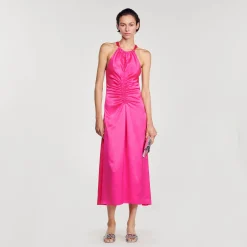 Femme SANDRO Robe Longue Satinée Froncée