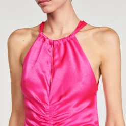 Femme SANDRO Robe Longue Satinée Froncée