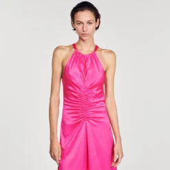 Femme SANDRO Robe Longue Satinée Froncée