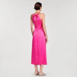 Femme SANDRO Robe Longue Satinée Froncée