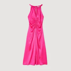 Femme SANDRO Robe Longue Satinée Froncée